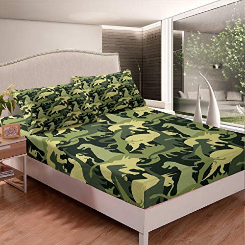 Juego de sábanas de Dinosaurio, Juego de sábanas de Dinosaurio, de Dibujos Animados, para niños, niñas, Adolescentes, Animales de la Selva, sábana Bajera Ajustable, Funda de Cama de Estilo Fauna y 3