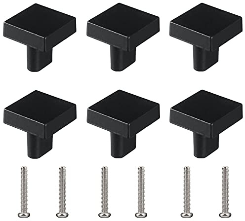 Niaciswe Schublade Knöpfe Möbelgriffe Quadratische 6 Stück Möbelknöpfe Schrankknöpfe Einlochiger Kleiner Griff Modern Küchenschrank Griff Schubladenknöpfe Schwarz mit Passenden Schrauben