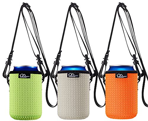 WK IEASON 12oz Standard Can Sleeves Insulators with Shoulder Strap Can Covers Cooler 12OZ Beer Bottle Sleeves Coolers Holder Non-slip Neoprene Can Sleeves 3PC Pack (12oz standard, Green/Orange/Grey)