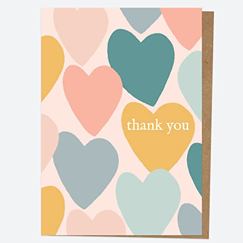 Ready to write Thank You Open Out Cards - Sweet Heart - Pastels - Paket med 10. Ljusa, söta, kärlek, typografi, moderna. Kuvert ingår. Tillverkad i Storbritannien