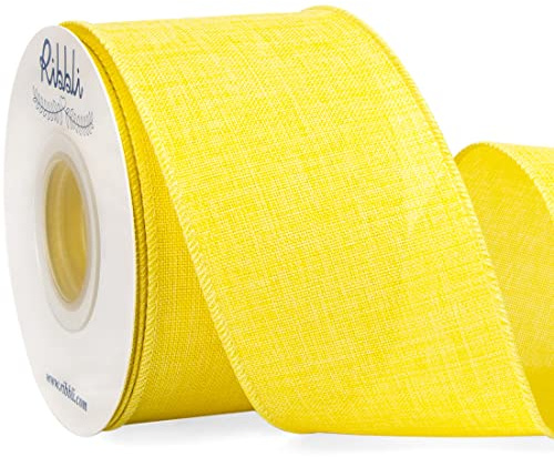 Ribbli Light Yellow Linen Wired Ribbon, 2-1/2 Inch x 10 Yard, Yellow Burlap Wired Ribbon for Wreaths, Big Bow Crafts, Gift Wrapping, Christmas Tree Decoration