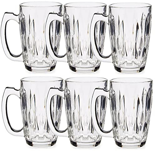 Rammento Set of 6 Dishwasher-Safe 340ml Glass Coffee/Cappuccino Mugs | Glass Mugs with Handles for Hot Drinks, Mulled Wine Glasses for Xmas | 12cm Tall Matcha & Hot Chocolate Glasses, Glassware Set