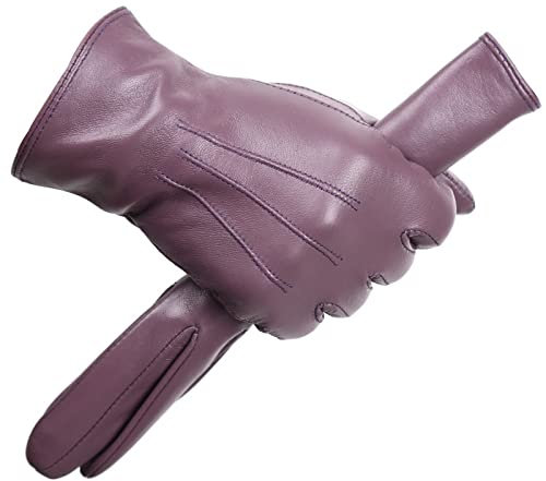NJHGJ Handschuhe Schaffell Damenhandschuhe Fahrende Warme Damen Lederhandschuhe Weich Bequeme Damen Winterhandschuhe Lila 6.5