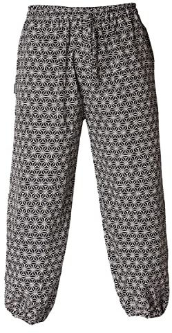 PANASIAM Pantalon Muck « Geometrix », motif japonais traditionnel, produit équitablement dans de petites entreprises, Asanoha Noir, M