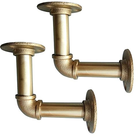 Gold Rohr Regalhalterung 2 Stück Industrielle Regalträger aus Gusseisen Schwerlast Metall Rustikale Schwimmende Wandregal mit Schraube, 25 mm Durchmesser