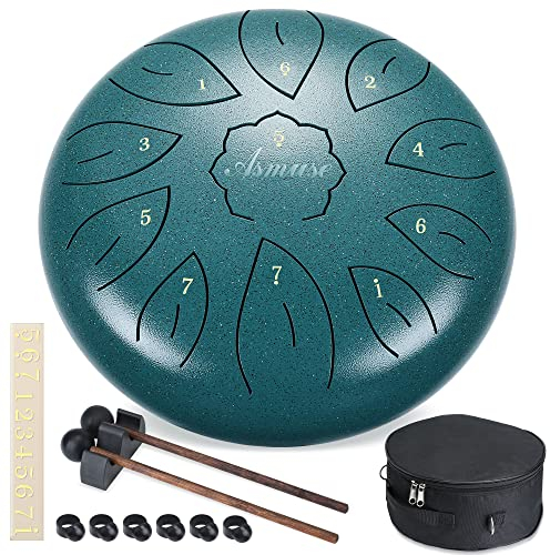 Asmuse Zungentrommel, 10 Zoll 11 Tone C-Dur Regentrommel, Steel Tongue Drum Stahl Handpan Drum, für Meditation Zubehör Unterhaltung Konzert Yoga, mit Reisetasche