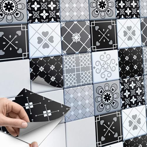45 Stück Fliesenaufkleber, Fliesenfolie 20x20 cm für Bad und Küche - Klebefliesen, Mosaikfliesen selbstklebend - SET