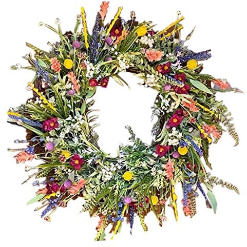 Liummrcy 45 cm Frühlings Sommer Wildblume künstliche Gänseblümchen -Haustürkranz, Bauernhaus Frühlings Sommerkränze für Vordertür im Freien Kränze Blumenblumen Gänseblümchen Wildblumen Frühling