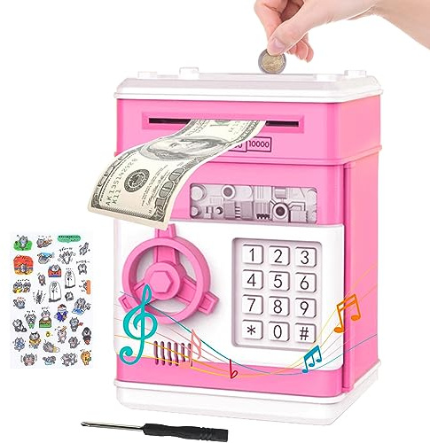 MOMMED Spardose Kinder, Geldautomat, Elektronische mit Passwortschutz, Automatische Papiergeld-Scroll-Sparschwein, ATM Saving Bank, Tolles Geschenk für, Rosa, Einheitsgröße, (ATB-ATM-006)
