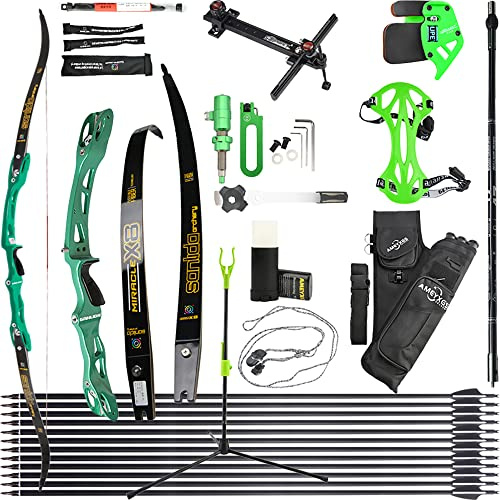 wolfman Recurvebogen Set Erwachsene 66/68/70 Zoll 14-44 lbs Bogenschießhalle Recurve Bogen Pfeil Set Praxis Bogen Wettbewerb Bogen für Bogenschießen Club Schießwettbewerb RH (Grün Set, 66/28Lbs)