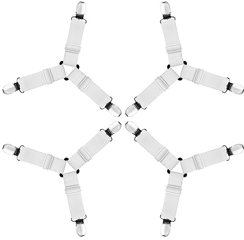 AUAUY Sangles pour Draps de Lit, 4 Pièces Attache Drap Housse Triangle | Attache Matelas élastique Tendeur de Draps Réglable Bretelles Sangle pour Matelas pour Draps, Matelas, Canapé-Blanc