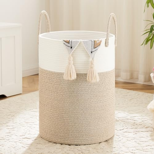 Artfeel Laundry Basket,Woven Cotton Rope Laundry Hamper,80L for Decorative Storage of Dirty Clothes,Toys and Blankets in Bathroom,Baby Room and Living Room