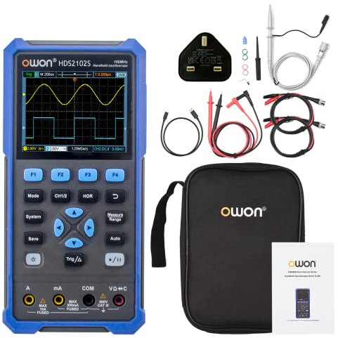 GuliTech 3In1Handheld Oscilloscope HDS2202 2CH Handheld Digital Oscilloscope Multimeter True RMS 200MHz 250MSa/s USB Type C 3.5inch 8 bits Tool(HDS2202)