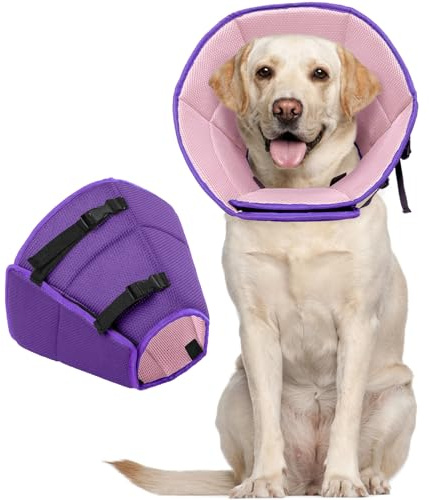 Kuoser Halskrause Hund, Hundekragen Leckschutz nach OP, Lila XL | Bequemer Hund Halskrause mit Klettverschluss, verstellbar, schützt nach OPs vor Wundlecken und ermöglicht freie Bewegung