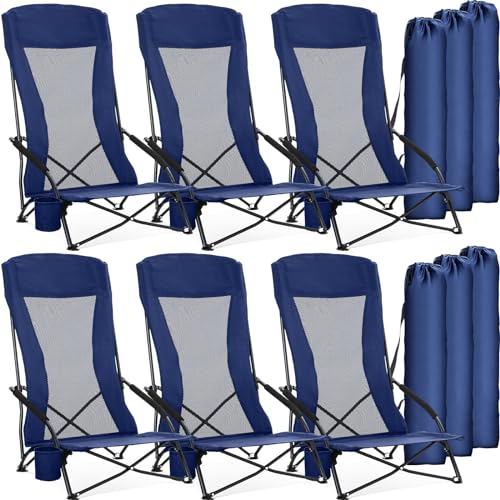 Menkxi Faltbarer Strandstuhl für Erwachsene, hohe Rückenlehne, Campingstuhl, tragbar, faltbar, Strandstuhl, leichter Rucksack, Strandstuhl mit Getränkehalter, Tragetasche, Armlehne für Sand, Rasen,