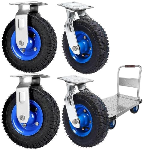 WORDFUN Trolley Industrial Transport Caster, Air Filled Rubber Caster Wheel, 150mm 200mm 250mm, Furniture Replacement Foot Wheel, 2 Swivel Casters and 2 Fixed Casters