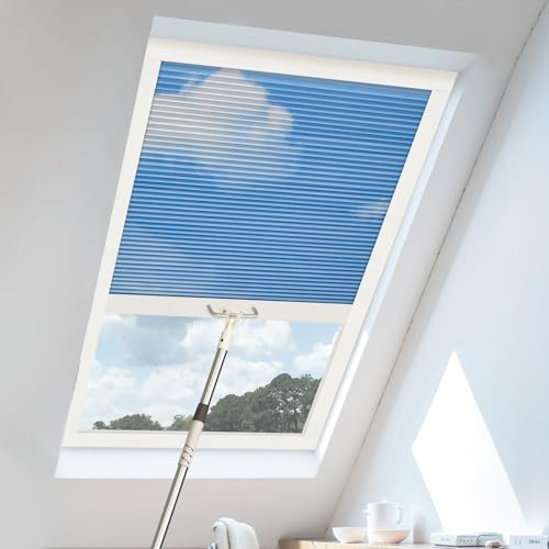 UrMoon Skylight Blinds for Roof Window, Easy Install Honeycomb Shades Cellular Blinds for Inclined Skylight Sun Room Windows (Blackout - Blue Sky)