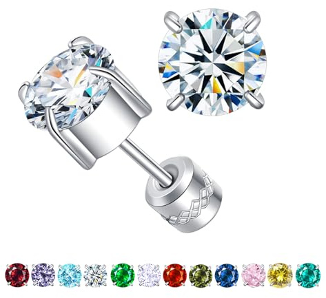 ZOCOYUU Titan Schraube zurück chirurgischen Edelstahl Ohrstecker für Frauen Männer, hypoallergene Birthstone Ohrstecker Double Side 5A Cubic Zirconia Ohrstecker Schmuck 6mm