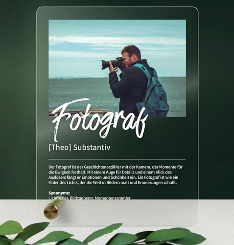 Generisch Fotograf Geschenk personalisiert - Acryl Geschenk - Definition: Fotograf - Fotograf Geschenk, Fotograf Geschenke, Fotograf Deko, Geschenk für Fotograf, Geschenke Fotograf