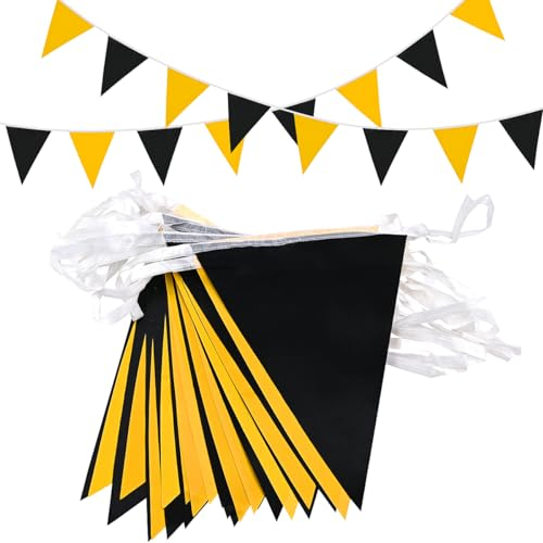 Topeedy Bandierine decorative per feste, 20 m, nere e arancioni, 52 pezzi, riutilizzabili, per compleanni, matrimoni, baby shower, casa o giardino, bandiere triangolari