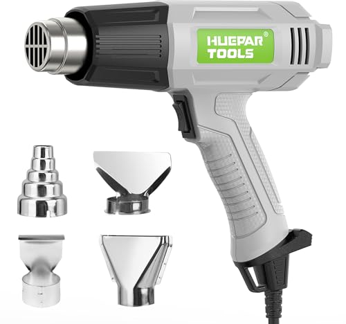 Huepar Tools Heißluftpistole, 1800W Heißluftfön 2 Temperatureinstellungen 400℃/550℃ Schnelles Aufheizen, heissluftföhn mit Überlastungsschutz, 4 Düsen zum Basteln, Prägen, Entlacken, Schrumpfen