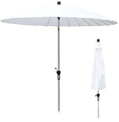 Shanghai Gartenschirm 250 cm, rund Terrassenschirm mit Neigung und Kurbel, Outdoor-Sonnenschirm mit UV-Schutz für Balkon, Pool, Terrasse, Weiß