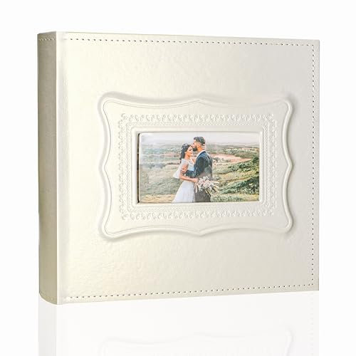 Holoary Photo Album 4x6, 200 Photos PU Leather Vintage Picture Album for Family Wedding Anniversary Baby Vacation (Pearl Color)