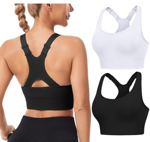 HANERDUN Sport BH Starker Halt Damen Verstellbar Träger Yoga Bra mit Gepolstert Nahtlose Ohne Bügel Breiten Trägern Racerback für Fitness Lauf Joggen