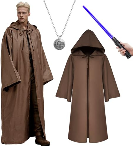 HarnyLoom Hooded Robe Men's Costume, Disfraz Niño y Adulto túnica capa con Capucha, Adult Fancy Dress, sudaderas medievales Halloween Carnaval Cosplay Set (Marrone, XL)