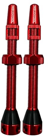 Velotool Fahrradventile für schlauchlose Reifen, mit Ventilkern, hochwertiges Aluminium, erhältlich in Standard-Schwarz, Kobaltblau und leuchtendem Rot, in 2 Größen 44 mm und 60 mm (Rot, 60 mm), 2