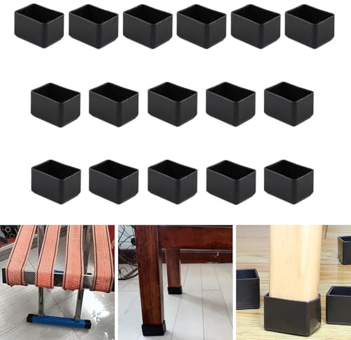 16 protezioni rettangolari in silicone per gamba sedie, 20 x 40 mm, tappi neri gamba mobili, tappi per piedi dello sgabello per prevenire graffi