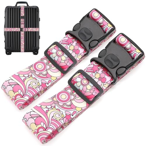 MOTONG 2PCS Correa Maleta, Cinta para Maletas de Viaje Personalizado Ajustable de 200 cm, Fácil identificador de Las Correas de Equipaje, Apara Viajes de Negocios Viajes, Viajes Accesorios(Rosa)