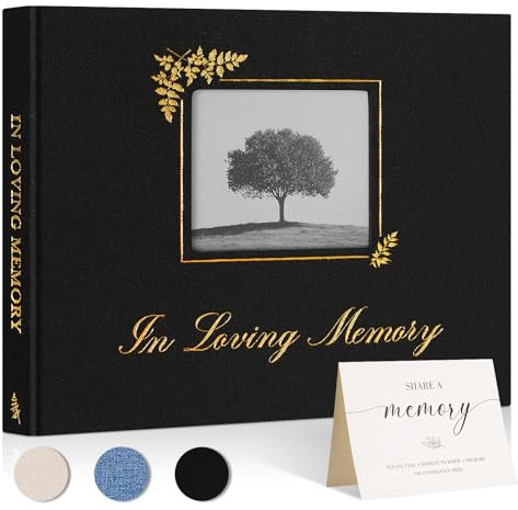 Lanpn Libro degli Ospiti del Funebri Funerale in Lino, Libro di Condoglianze Commemorativa, in Loving Memory Funeral Guest Book for Memorial Service, Libro di Registrazione degli Ospiti, Nero