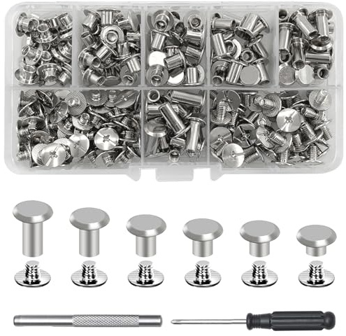 xiaoxiaozhijia 110 Stück Chicago Schrauben, M5 Schraubnieten-Set, Schraubenlänge 4/5/6/8/10/12mm,Hülsenmuttern für DIY Leder Dekoration,Bucheinband,Taschen,Schuhe und Stiefel (Silver)