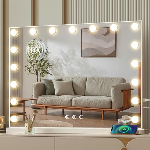 Saimeihome Espejo de Maquillaje con 17LED - Espejo Iluminado Estilo Hollywood con 3 Modos de luz Ajustable, Control táctil, Espejo de tocador, 70 x 55 cm