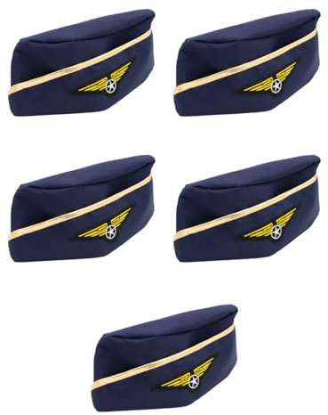 Funidelia | 5 cappelli da hostess per donna Assistente di volo, Pilota, Professioni - Accessori per Adulto, accessorio per costume - Blu