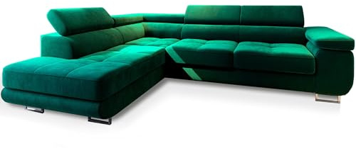 Masseno Ecksofa Selva L-S mit Schlaffunktion L-Form, Glamour Sofa mit Bettkasten, Wohnzimmersofa, Couch, Soffa, Bettsofa, Couchgarnitur - Grün, Monolith 37
