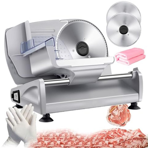WOTZOV Cortadora eléctrica de Alimentos para Delicatessen | Acero Inoxidable | Máquina cortadora de Carne de 1 a 15 mm de Grosor Ajustable | Máquina cortadora de Verduras, Pan y Queso pa