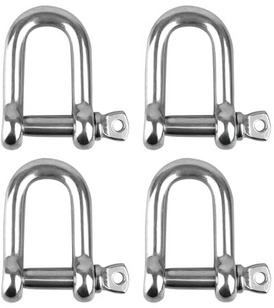 4 Pezzi Grillo in Acciaio Inox, D Grilli M8 Heavy Duty 304 Acciaio Inox D Anello Grillo Utilizzato per il Collegamento Rapido di Catene e Funi metalliche, Struttura Pesante, Riciclaggio del Veicolo