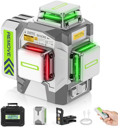 Huepar Pro Kreuzlinienlaser 3 * 360 Grad Selbstnivellierend Roter Grüner Laser Wasserwaage, Hochpräzises 3D Nivellierlaser ZK3CRG