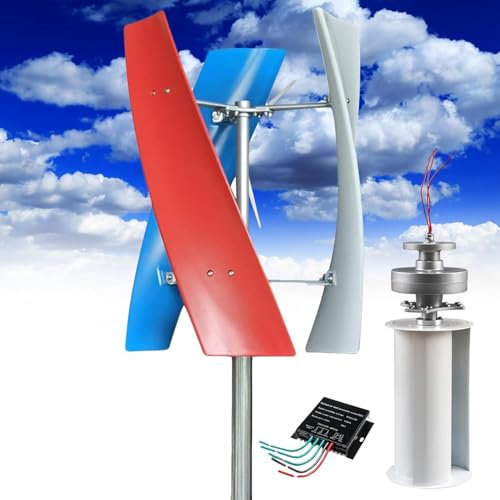 Aerogeneradores Turbina Vertical - Generador energía eólica - Kit 12V 24V 48V 110V 220V con 3 aspas y Controlador para suplementación doméstica(Red,220V)