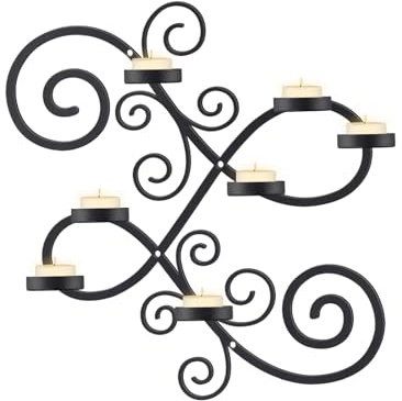 OYEFLY DIY Metal Hanging Wall Sconce,Black Scrolled Ivy Candle Holder (Black)