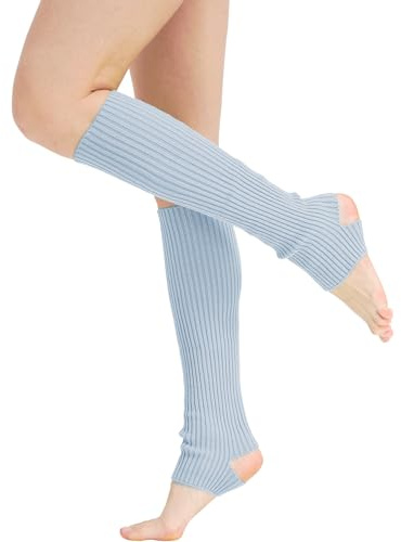 Nanxson Scaldamuscoli da Donna Scaldamuscoli Termici Invernali Lavorati a Maglia Calze al Ginocchio Ragazza Maglia Scaldamuscoli a maglia per Yoga Danza Sport Palestra (B-Blu Chiaro)
