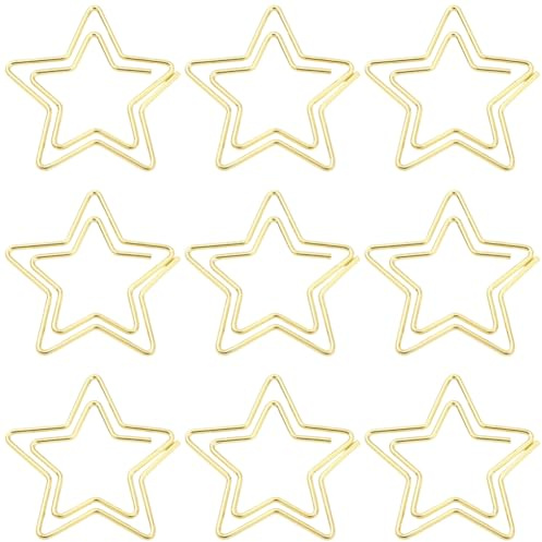 SOFPLATE 1 Box Mit 60 Büroklammern In Sternform Niedlich Geformte Büroklammern Mini Büroklammern Winziges Helles Gold Eisenmetall Pentagrammform Lustige Papier Lesezeichen Markierungsklammer Für Plane