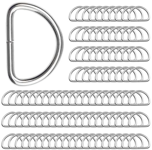 FONHREW 100 PCS Metall D Ring Halbringe D Ringe 25mm D-Ring Taschenzubehör Geeignet für Halsketten, Verschlüsse, Riemen, Handtaschen, Gürtel, Rucksäcke und handgefertigte Accessoires(Silber)