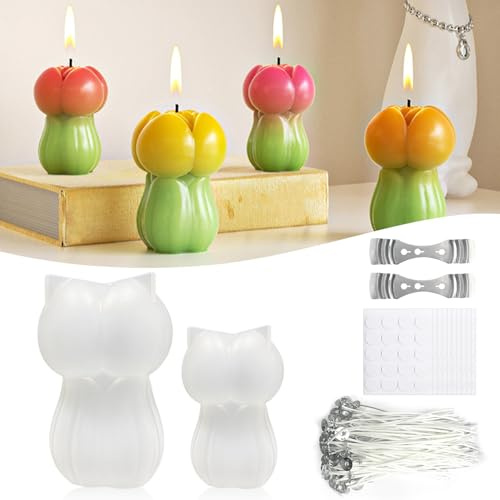 TZEKING 2 Bouquet Stampi 3D in Silicone a Forma di Tulipano,Include Stoppino,Supporto e Adesivi,Stampo Tulipano per Candele,Stampo per Candele a Fiori,Stampo Per Candele In Silicone