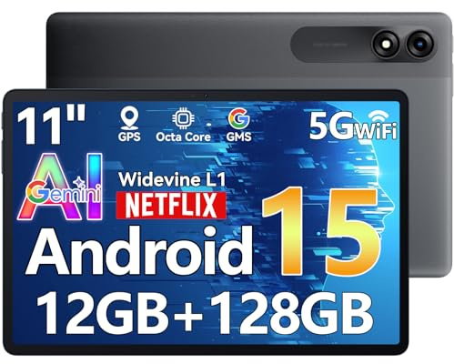 Blackview Tablette Android 15 Tab90 WiFi, 12Go+128Go(TF 2To) Octa Core Tablette 11 Pouces, 8200mAh 10W Tablette Tactile Dual Camera 13MP+8MP avec Widevine L1, GMS, Bluetooth 5.0