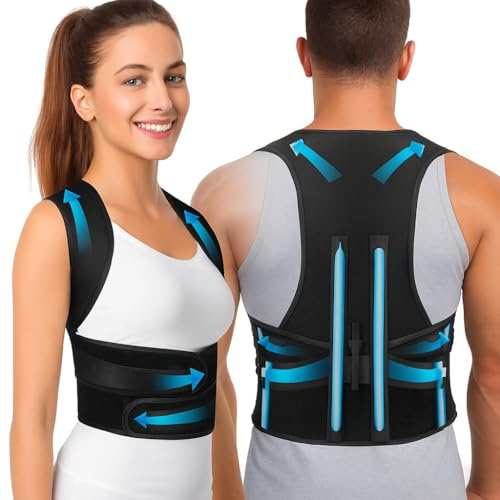 AWWVERO Posture Corrector for Men and Women, Adjustable Back Brace for Shoulder and Lower Back Support, Breathable Back Straightener for Office, Home and Gym (Black, XL)