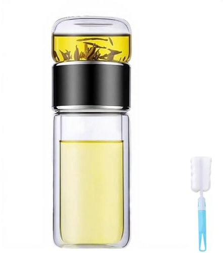 Tryteava - Infusor de vidrio, botella infusora de té inteligente de doble pared 3 en 1 con filtro de acero inoxidable, taza portátil a prueba de fugas para casa, oficina, viajes, taza de preparación