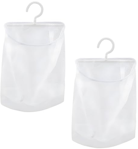 Lot de 2 sacs de rangement à suspendre multifonction en maille pour pinces à linge - Pour salle de bain, balcon, camping et voyage - Blanc